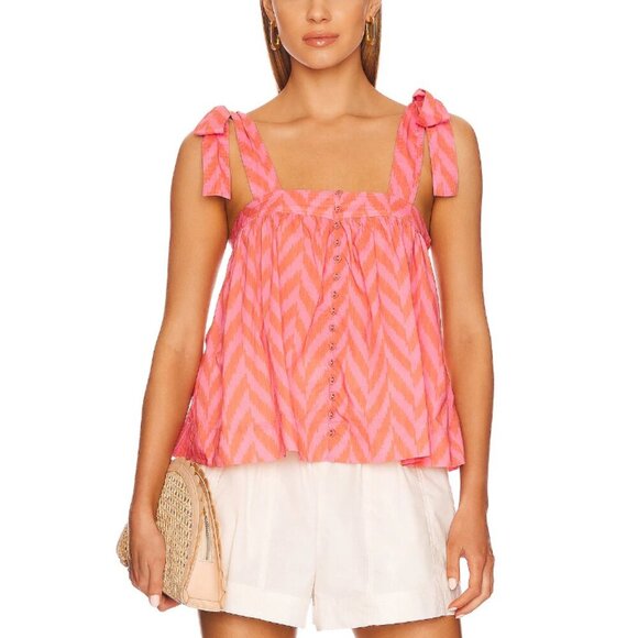Ulla Johnson Top Women's Size 10 Bougainvillea Pink Smocked Tie Front Iris - Picture 1 of 10